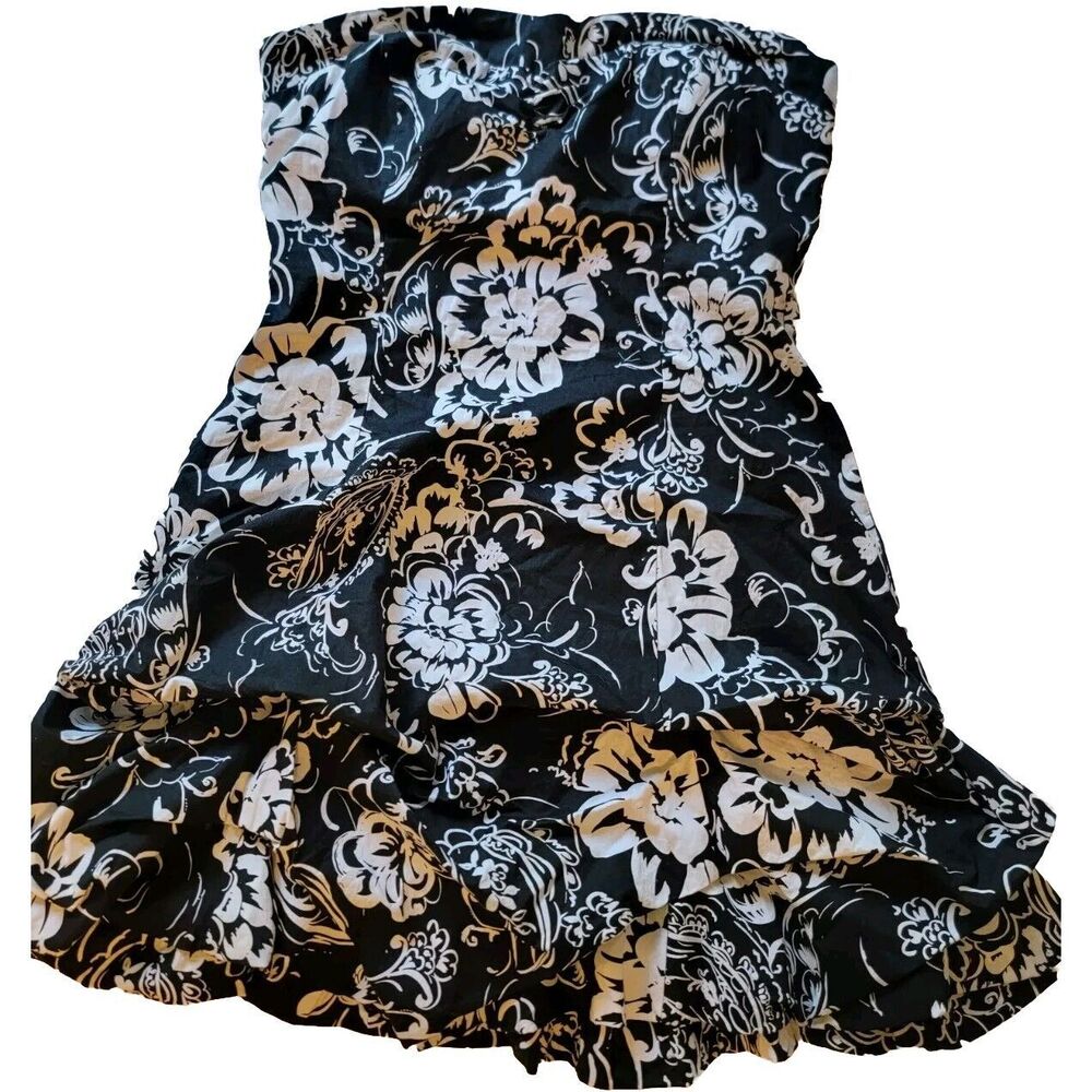 Speechless Womens Floral Strapless Mini Dress Size 9 Black White Padded Bra‎ Top